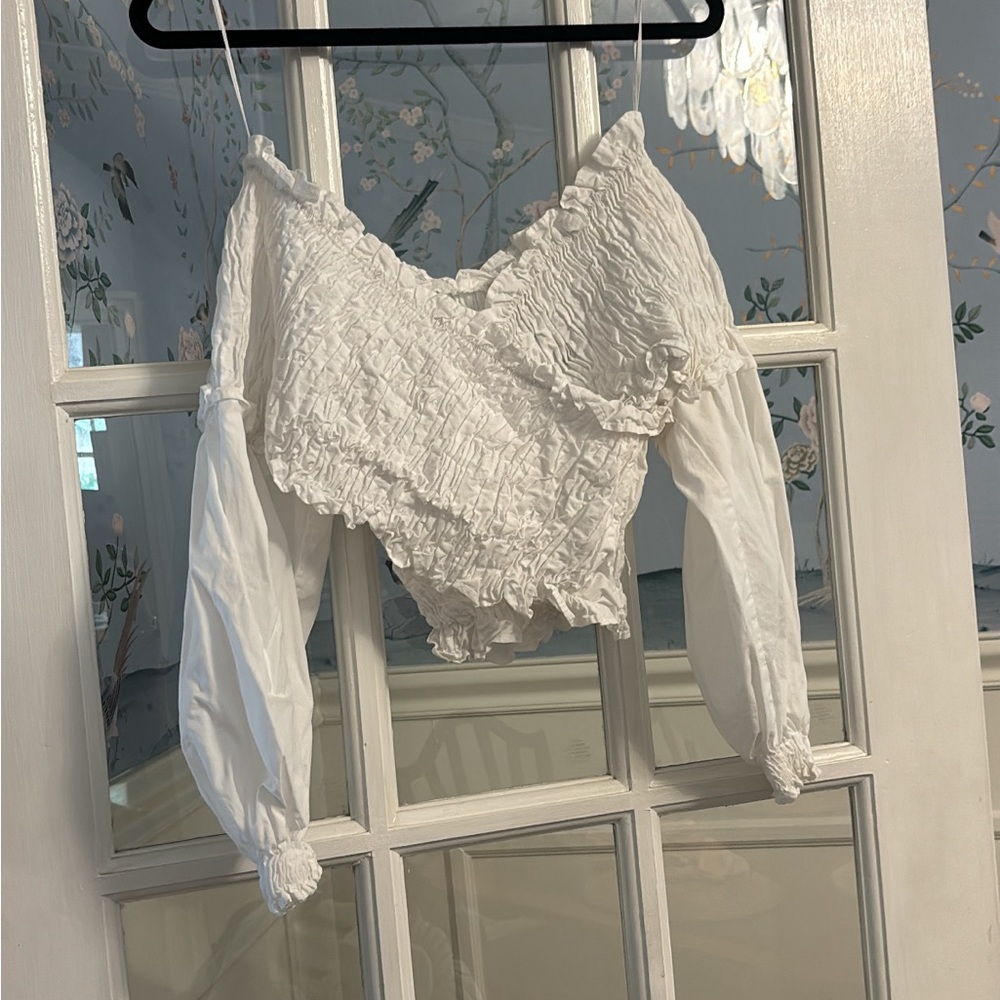 Zara White Off the Shoulder Blouse